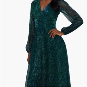 Betsy & Adam Metallic Long Sleeve Gown